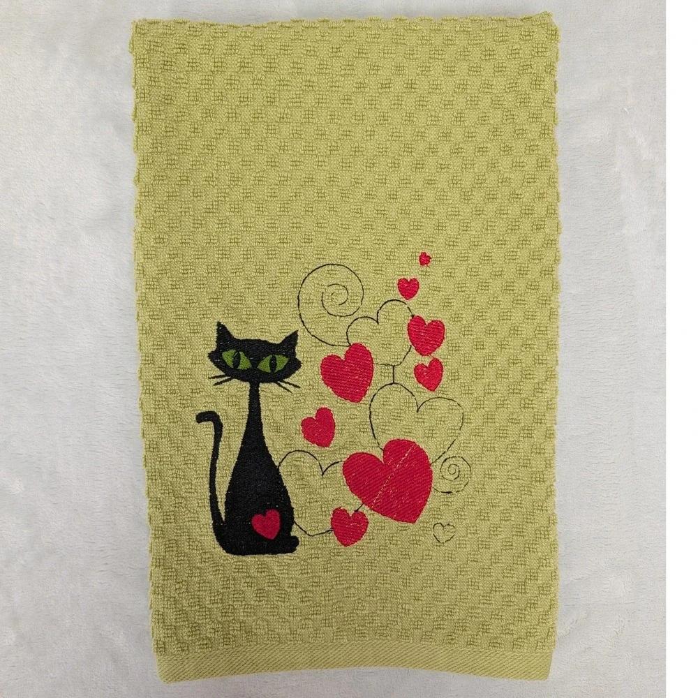 Mid Mod Cat Hearts Valentine Retro Mid Century Modern Kitchen Bar Hand Towel